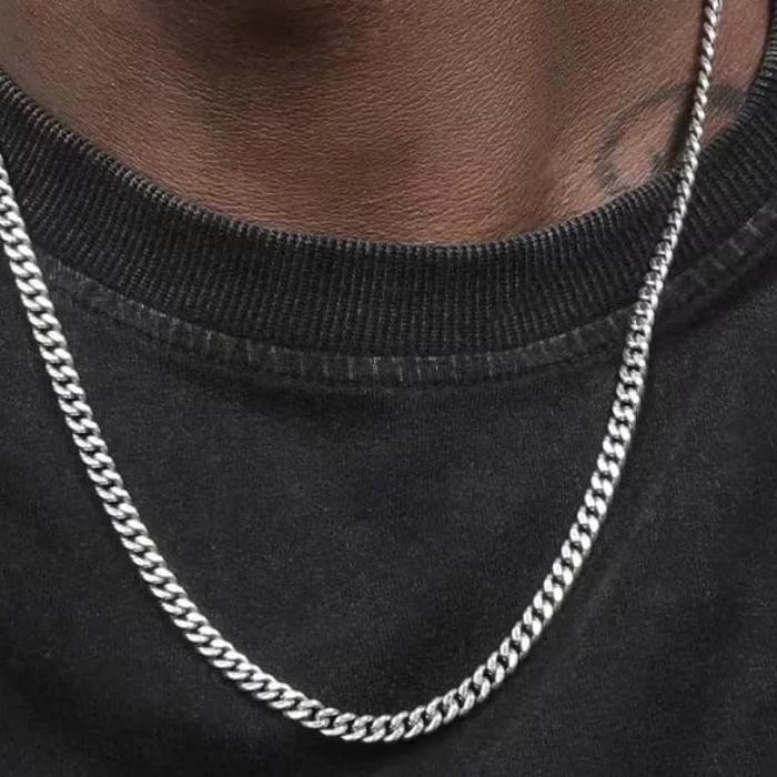 Kalung rantai pria anti karat kalung titanium - Silver, 45cm