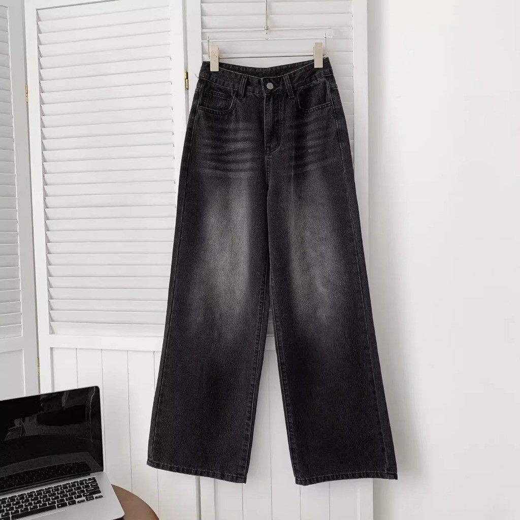 Kelabu Hitam Jeans Highwaist Kulot Celana Jeans Wanita Import