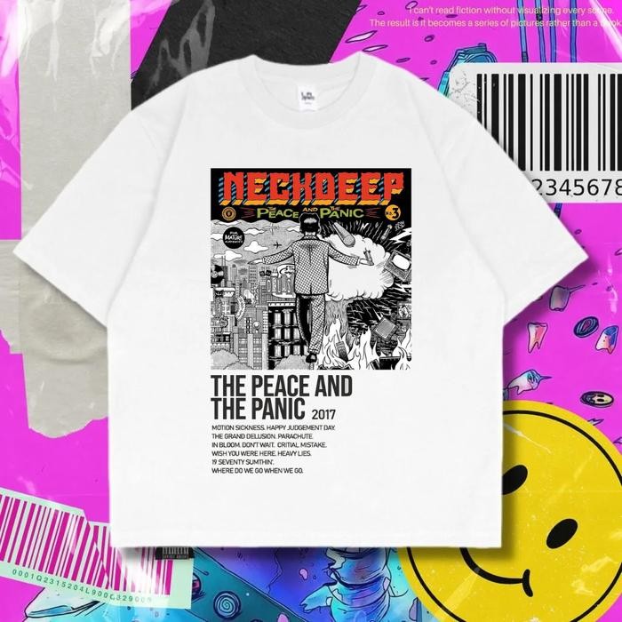 (COD) Neckdeep Oversized T-Shirt White Vintage Tee Atasan Unisex Baju Band - M