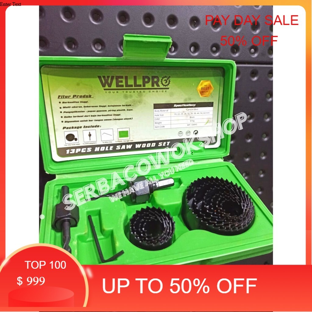 Wellpro HoleSaw Kit Hole saw Set 13 pcs Carbon Steel Mata Bor Pelubang Kayu Termurah Berkualitas