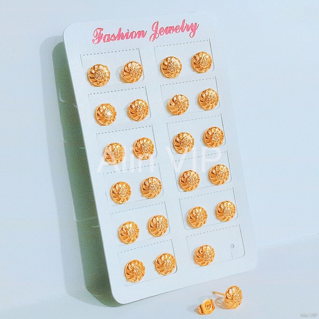 Anting Tusuk Permata Gold Bulat Giwang Kasual Dewasa