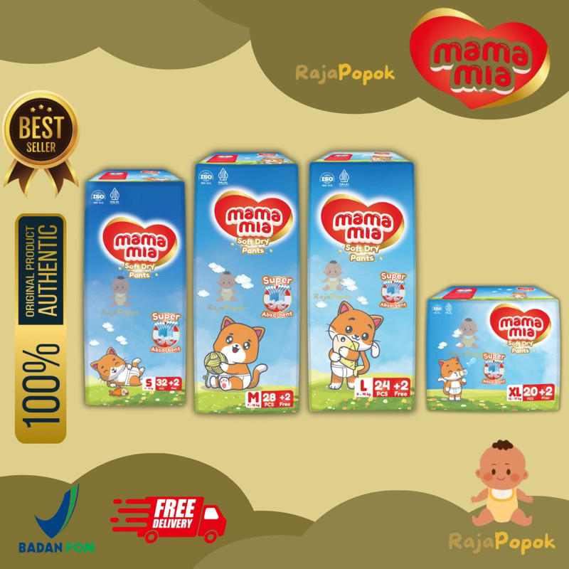 MAMAMIA Popok Bayi Celana Premium S34 M30 L26 XL22