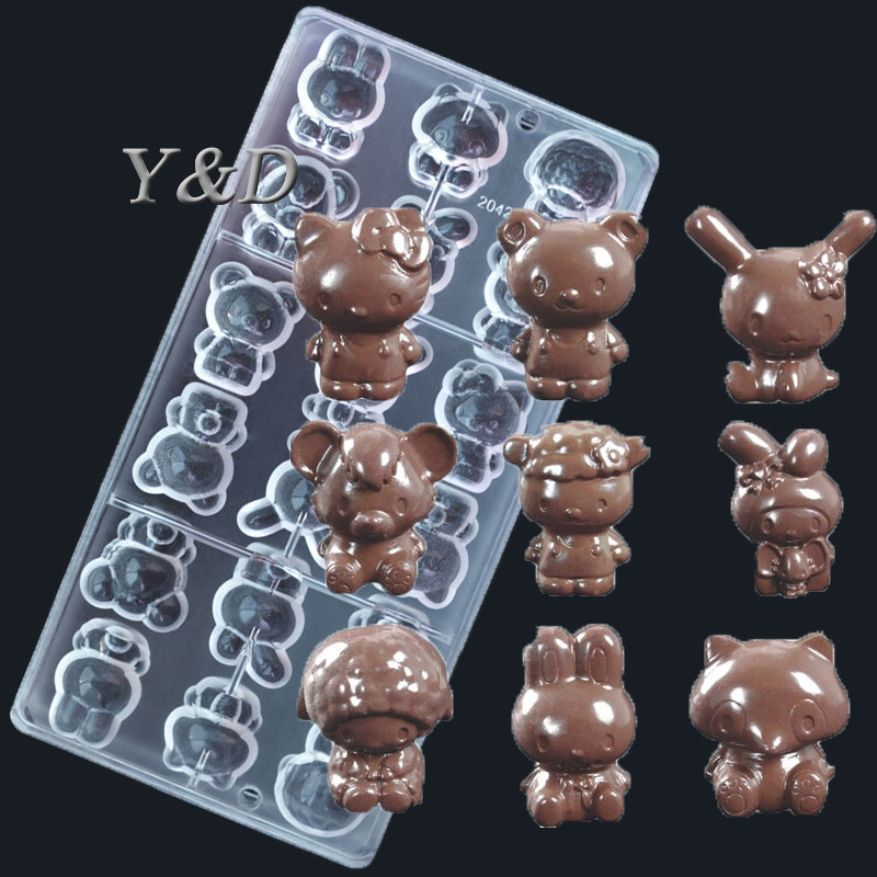 

Molde em forma de policarbonato para fazer animais, forma de gato coelho urso ovelha diy 3 d ferramentas de injeção em pc doce doce doce chocolate geleia