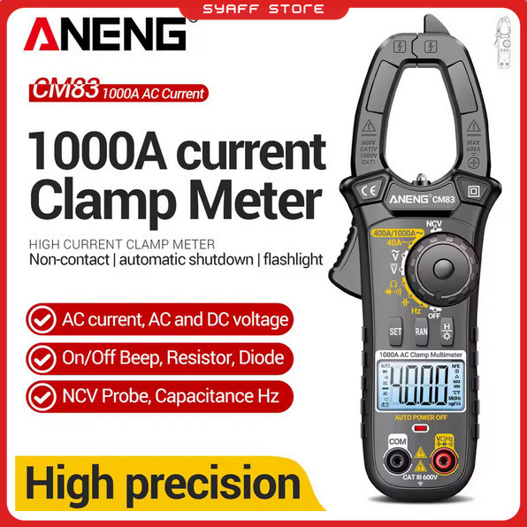 ANENG Clamp Meter Digital Multimeter Multitester LCD Flashlight 1000A - CM83