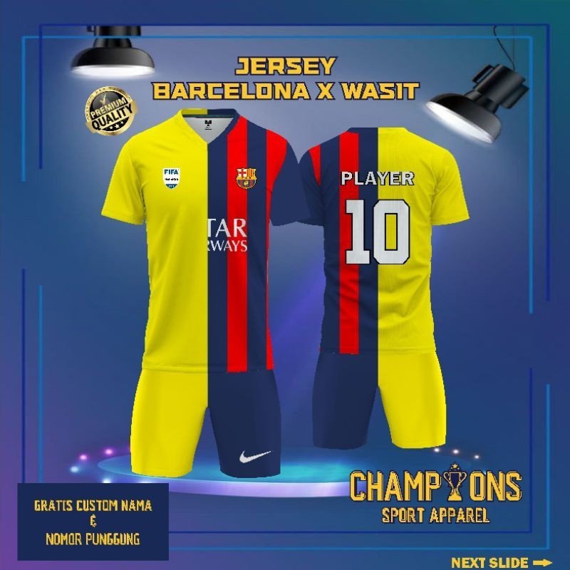 Jersey Klub BARCELONA x FIFA Wasit berbahan Dryfit, Free custom nama dan nomor & Full Printing Untuk