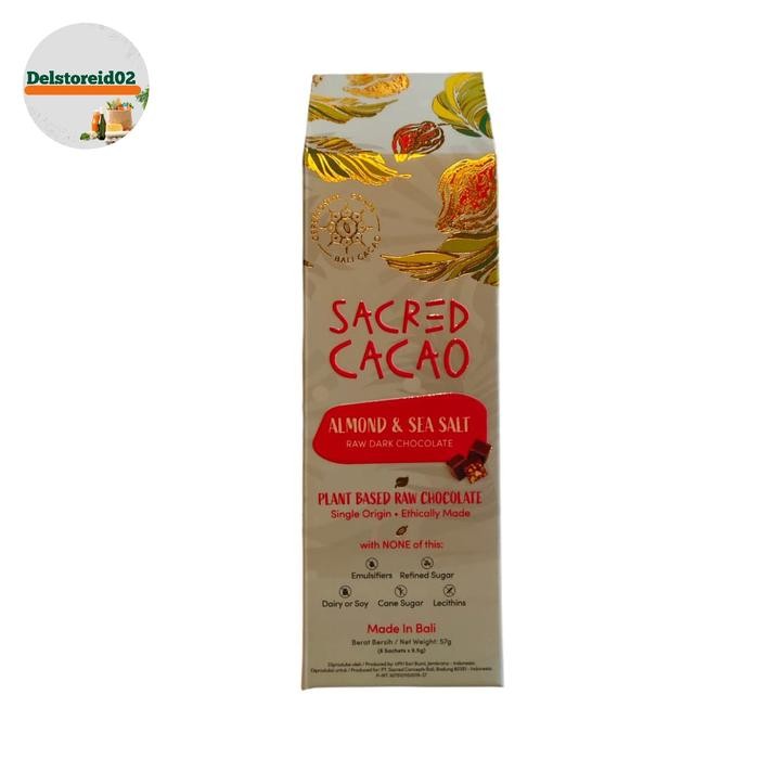 

Sacred cacao almond and sea salt raw dark chocolate 57 gram