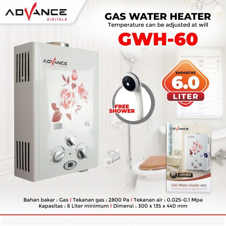 ADVANCE Pemanas Air Gas 6Liter LED GWH-60