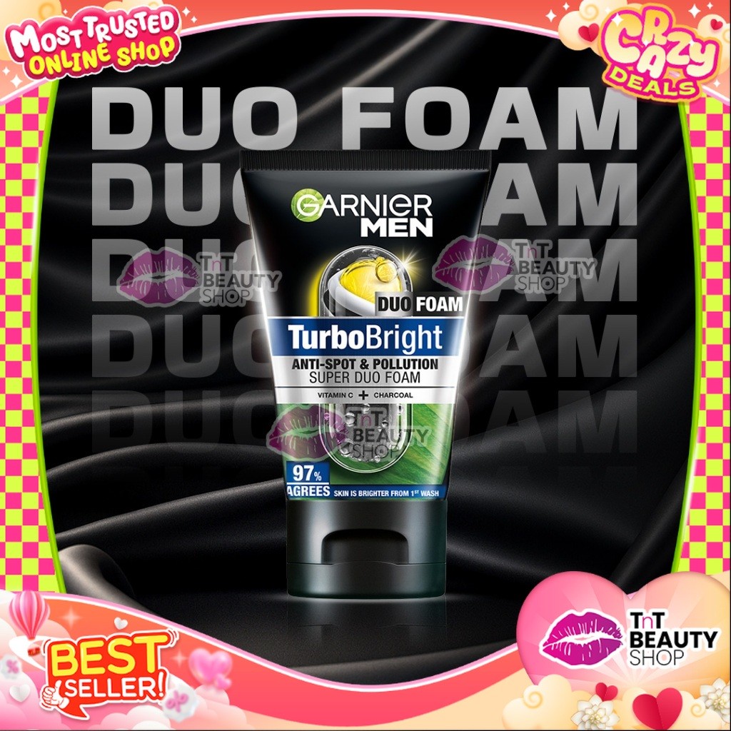 Garnier Men Turbo Bright Super Duo Foam Skin Care Perawatan Pria Untuk Wajah Kusam | TnT Beauty Shop
