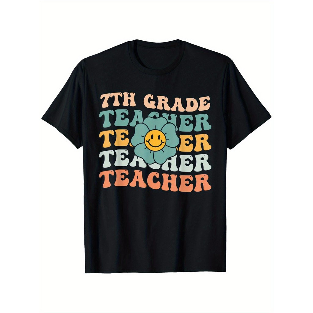 Kaos Hadiah Guru Pria Vintage Bunga Daisy Smiley Bahan Katun Adem Lucu