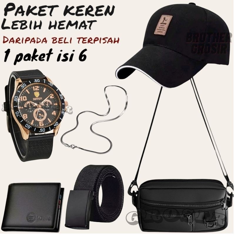 (Promo Paket Istimewa Pria Keren Combo Star Pria Terbaru ) 6 In 1/Jam Tangan Pria Keren Beli Jam Tan