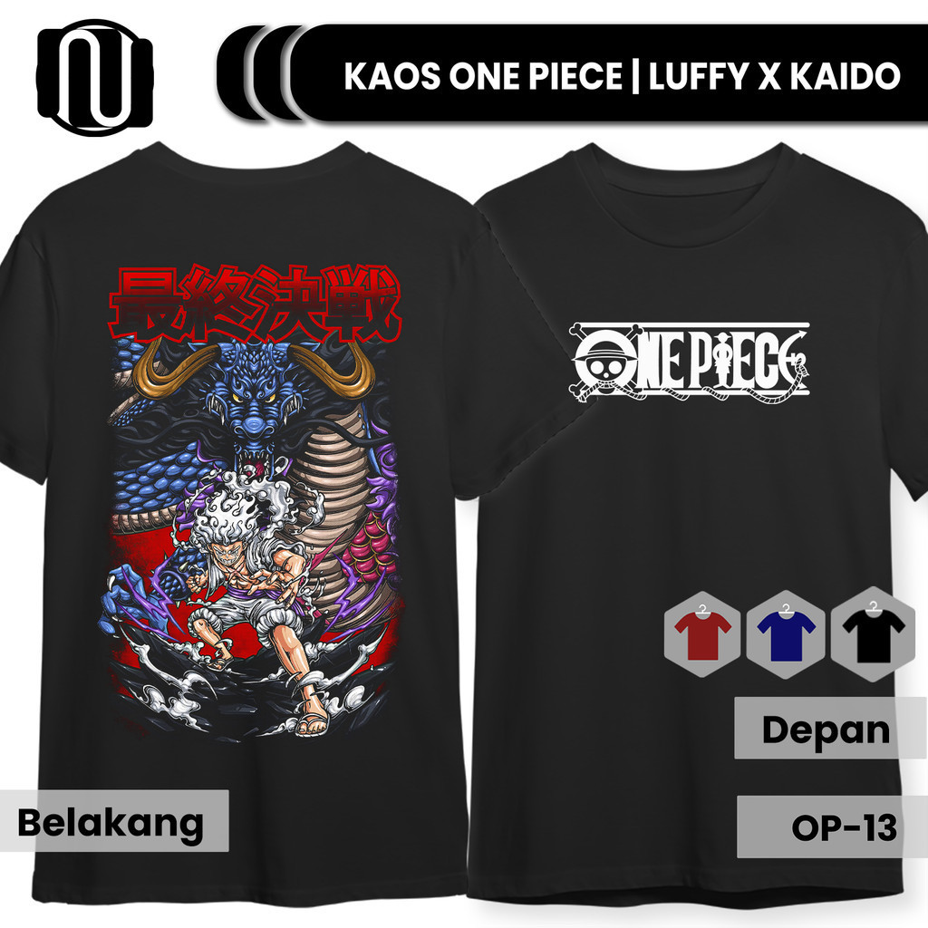Kaos One Piece LUFFY x KAIDO Lengan Pendek TShirt Hitam Baju Anime Bajak Laut