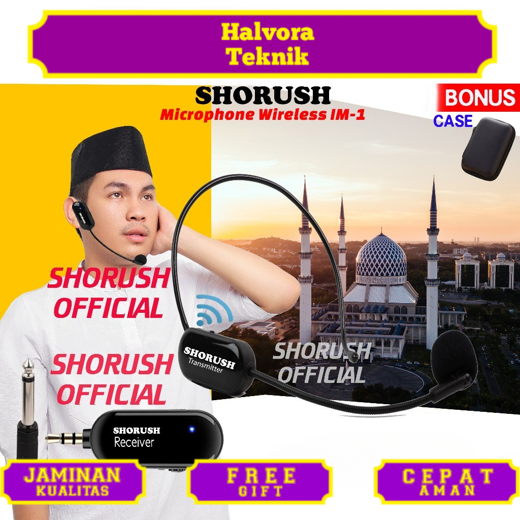 Shorush IM 1 Mikrofon Mic Clip On Wireless UHF 2.4G Presentasi Tur Imam Masjid Musholla