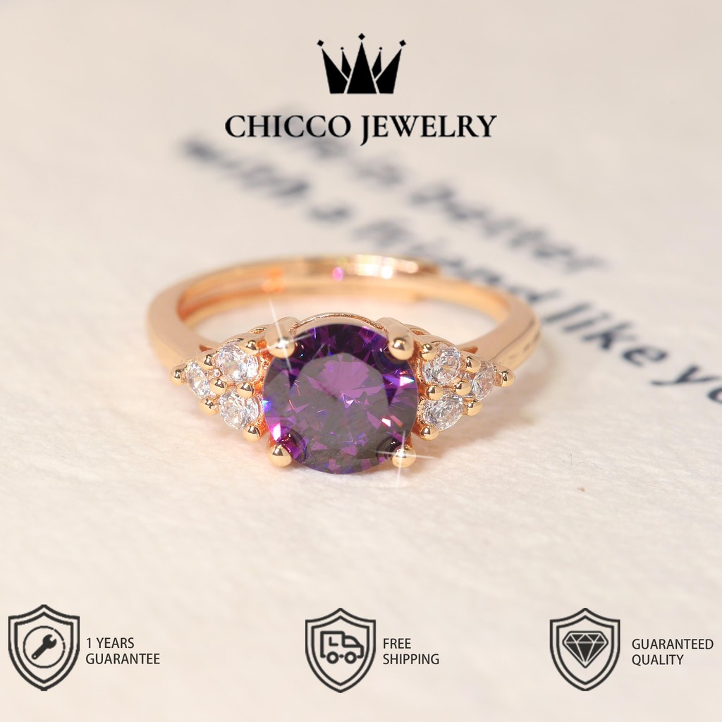 Chicco Jewelry Cincin Wanita elegant high quality Amethyst Cincin Berlapis Emas Gaya Modis 237