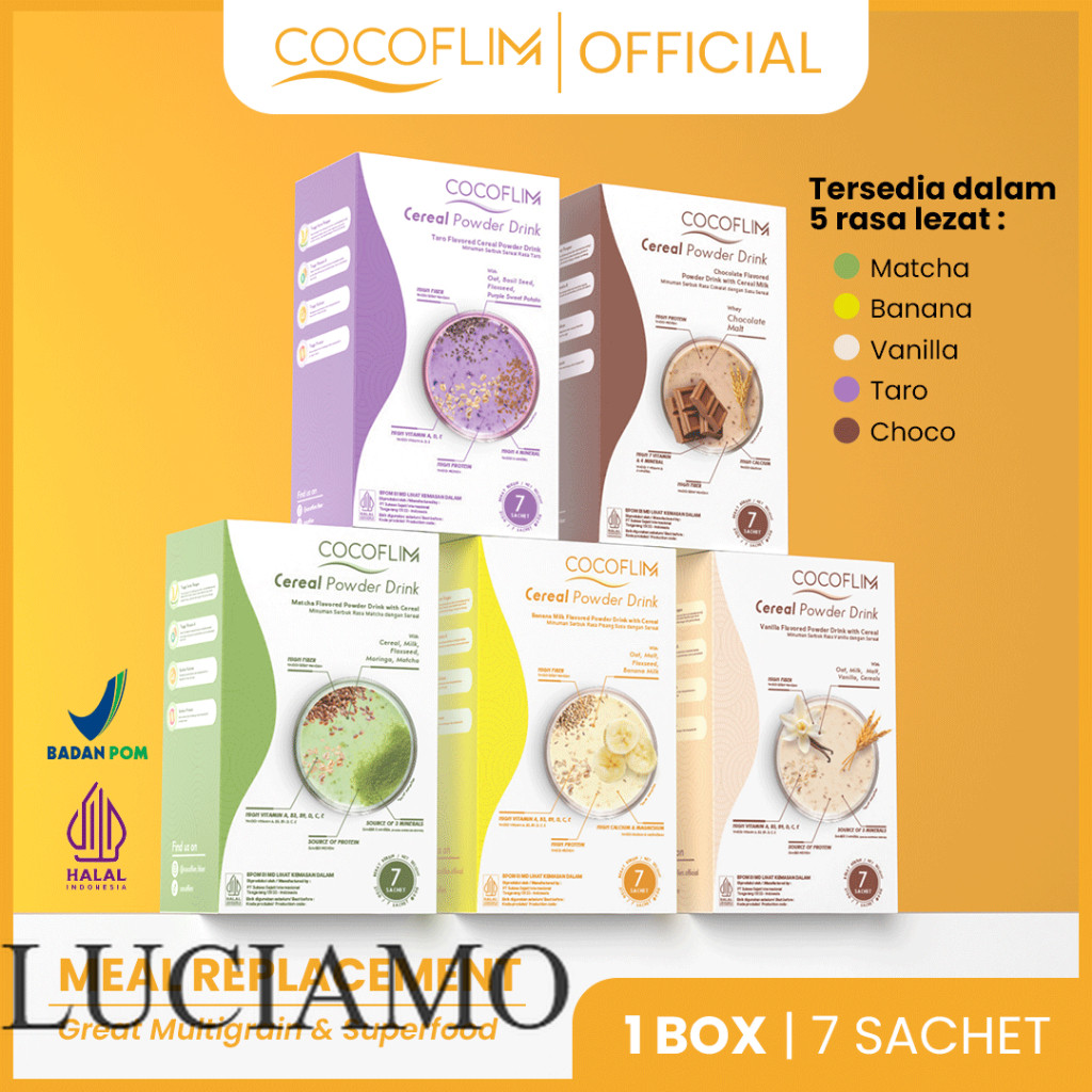 [  LUCIAMO ] Cocoflim Meal Replacement 1 Box 5 Varian Rasa. Multigrain Protein Sehat | Cereal Powder