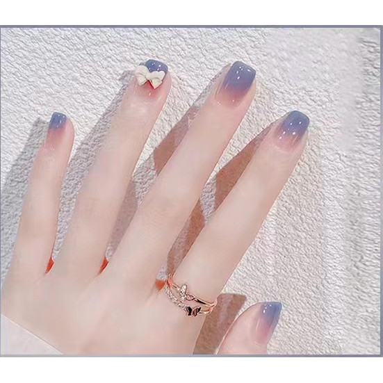 X86 high-end lepas kupu-kupu manicure gradien ungu memakai kuku palsu kuku es permeable kuku 24 poto