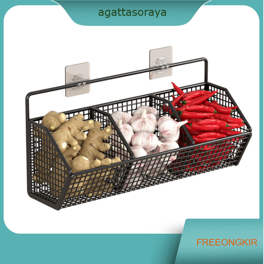 Keranjang Gantung Penyimpanan Bumbu / Rak Gantung Kosmetik 3 Sekat / Rak Besi Organizer Dapur Gantun