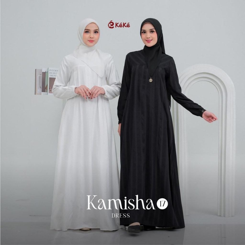 Keke Busana Kamisha 17 Black White Gamis Wanita Dewasa Muslimah Daily Keke Ori Terbaru Kekinian Simp
