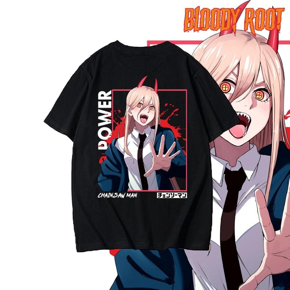 Bosgo Kaos Anime Chainsaw Man Power / T-shirt Manga Japan Chainsaw Man Streetwear Atasan Pria Wanita