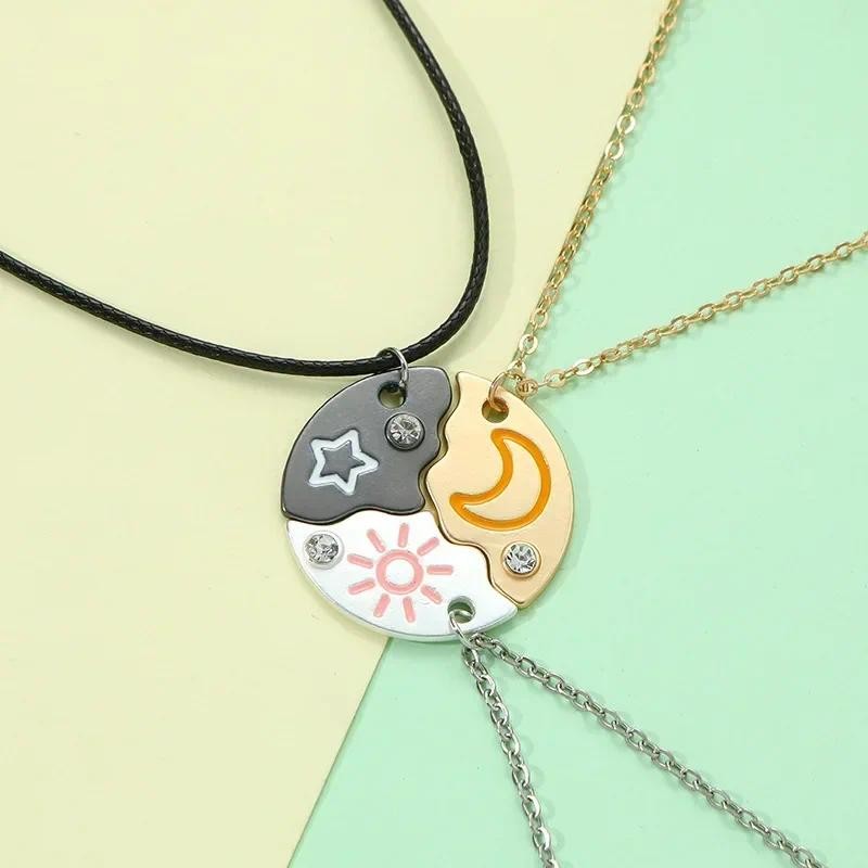 3 Pcs/set Sun Moon Star Pendant Necklace for Women Best Friend Forever Friendship Necklace Adjustabl