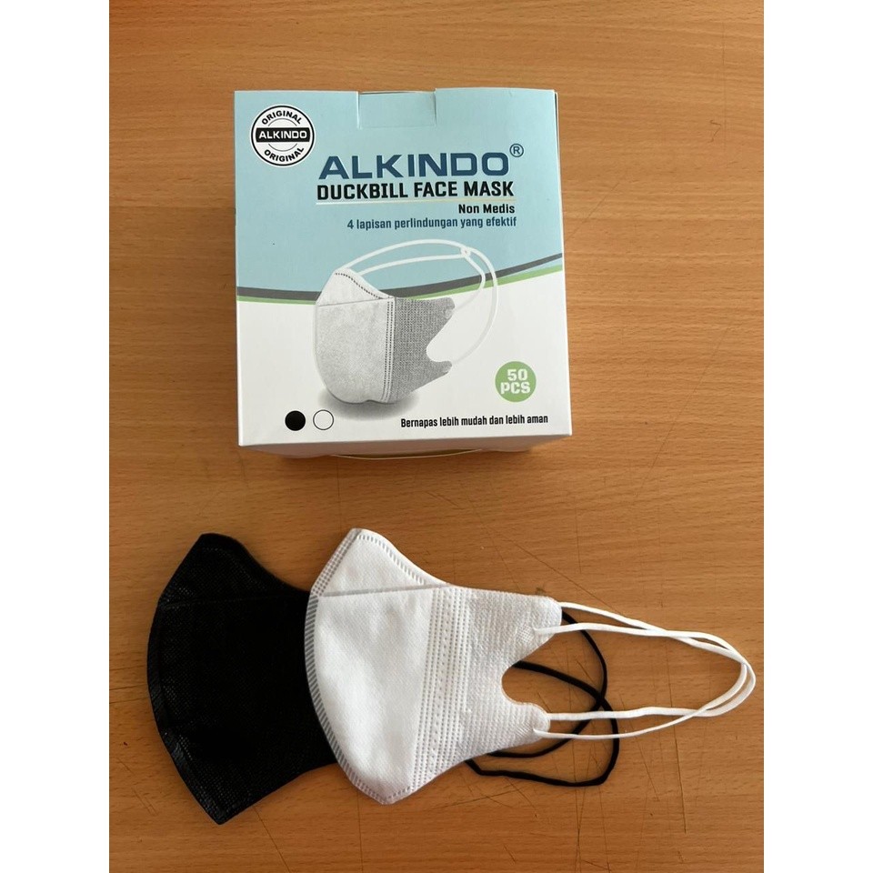 Masker Duckbill Hijab Alkindo 4Ply Hitam & Putih