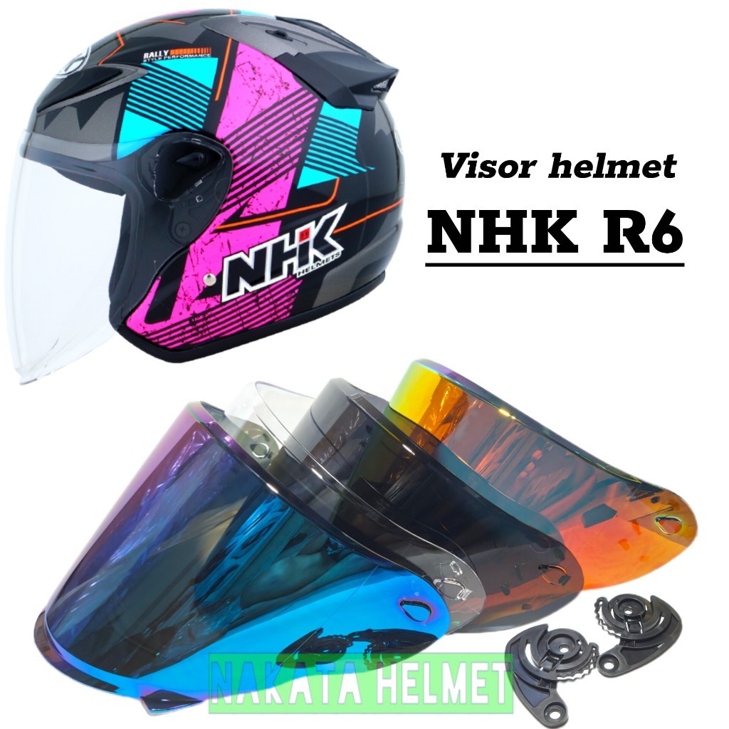 Flat visor helmet NHK R6 - kaca helm nhk r6 warna silver hitam smock iridium red gold blue