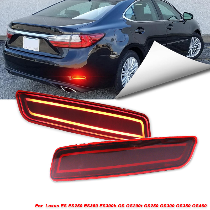 2x RED LED Rear Bumper Reflector Light Brake Stop fog Lamp For Lexus GS200t GS250 GS300 GS460 GS-F E