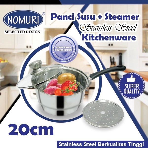 Nomuri Panci Susu Steamer Stainless Steel FREE Tutup Kaca Panci MPASI