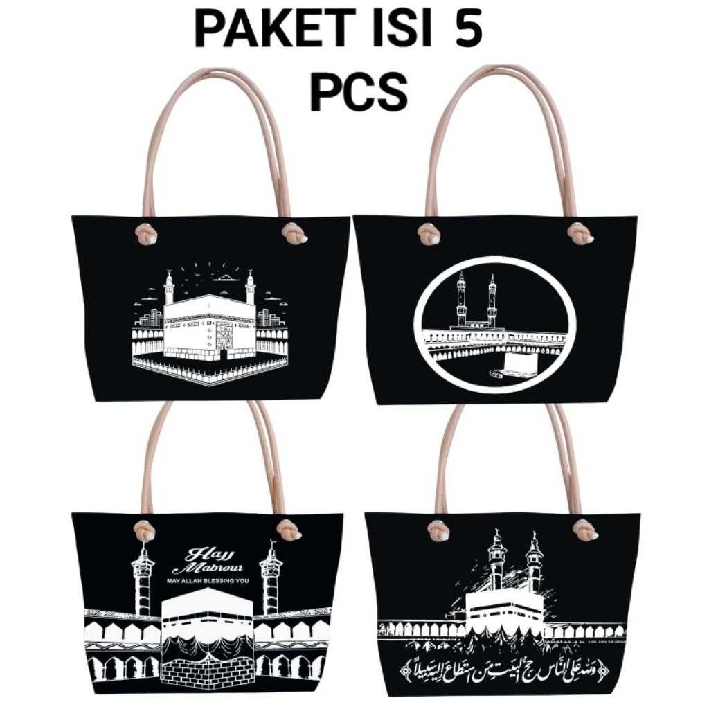 LOISSHOP Tote Bag Wanita Isi (5 Pcs) Hampers Haji Dan Umroh Tas Souvenir Tas Ibu Ibu Pengajian