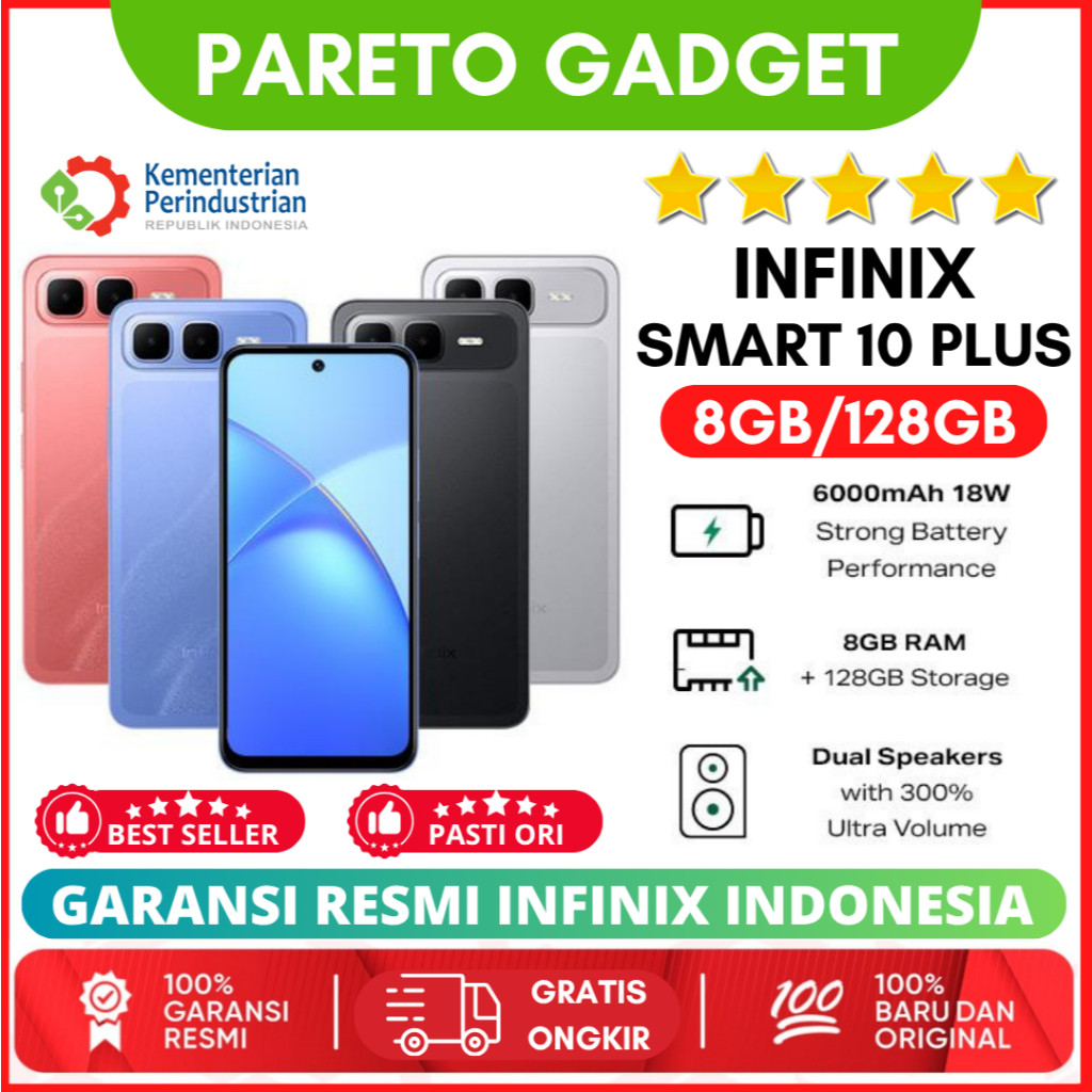 (Pareto) Infinix Smart 10 Plus 8/128GB - Up to 16GB Extended RAM - 6.67 inch 120Hz HD+ - T7250 - 600