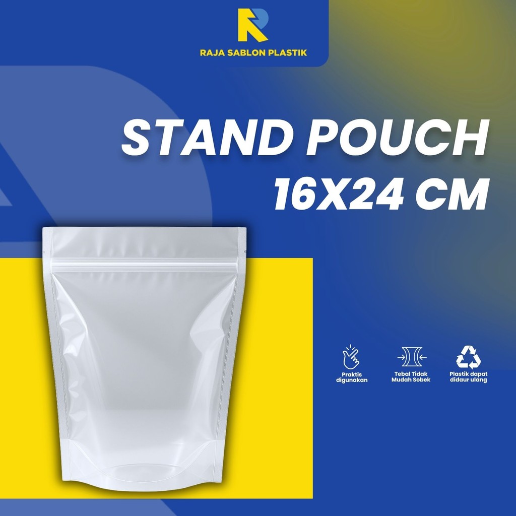 Standing Pouch / Stand Pouch / Pouch untuk Makanan / Pouch Snack Ukuran 16 x 24  Plastik Klip berdir