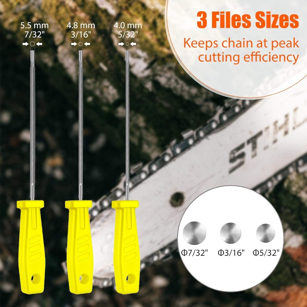 ELLKA Set Kikir Gergaji Chainsaw 3 Potong/Set Kikir Baja/Set Kikir Besi Diameter 4.0mm 4.8mm 5.5mm K