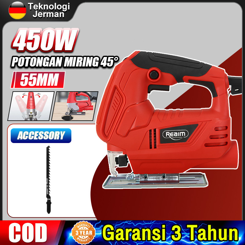WOLDANSHOP Reaim mesin gergaji jigsaw 450W Gergaji Listrik gergaji kayu mesin potong besi ces jiksaw