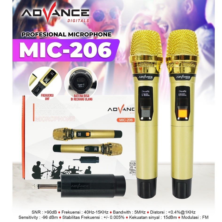 MICROPHONE MIC-206  ADVANCE mic wireless advance GOLD /MICROPHONE MIC-205 ADVANCE mic wireless advan