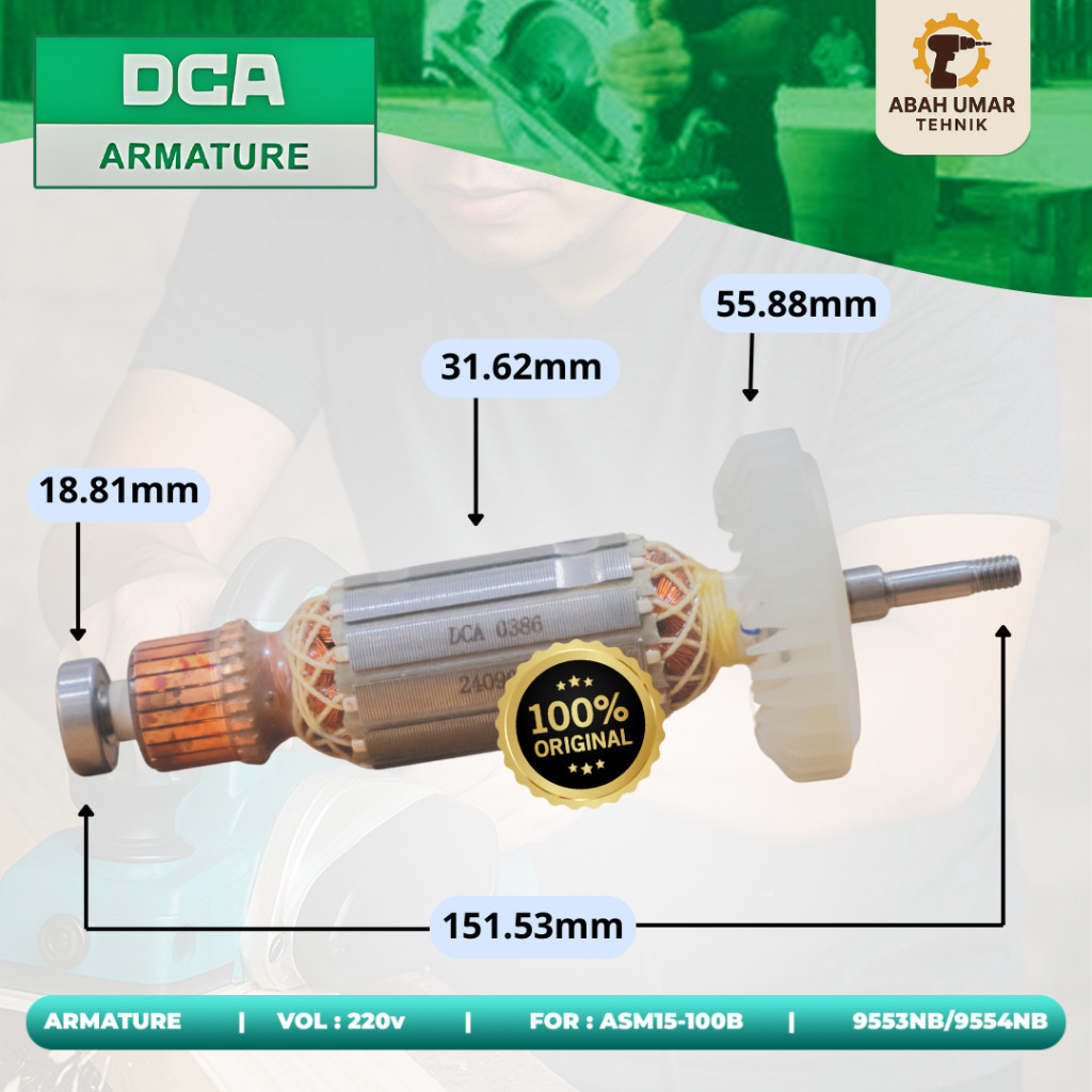 Armature DCA ASM15-100B 220V Asli – Angker Dinamo Mesin Gerinda Makita 9553NB/9554NB Include Bearing
