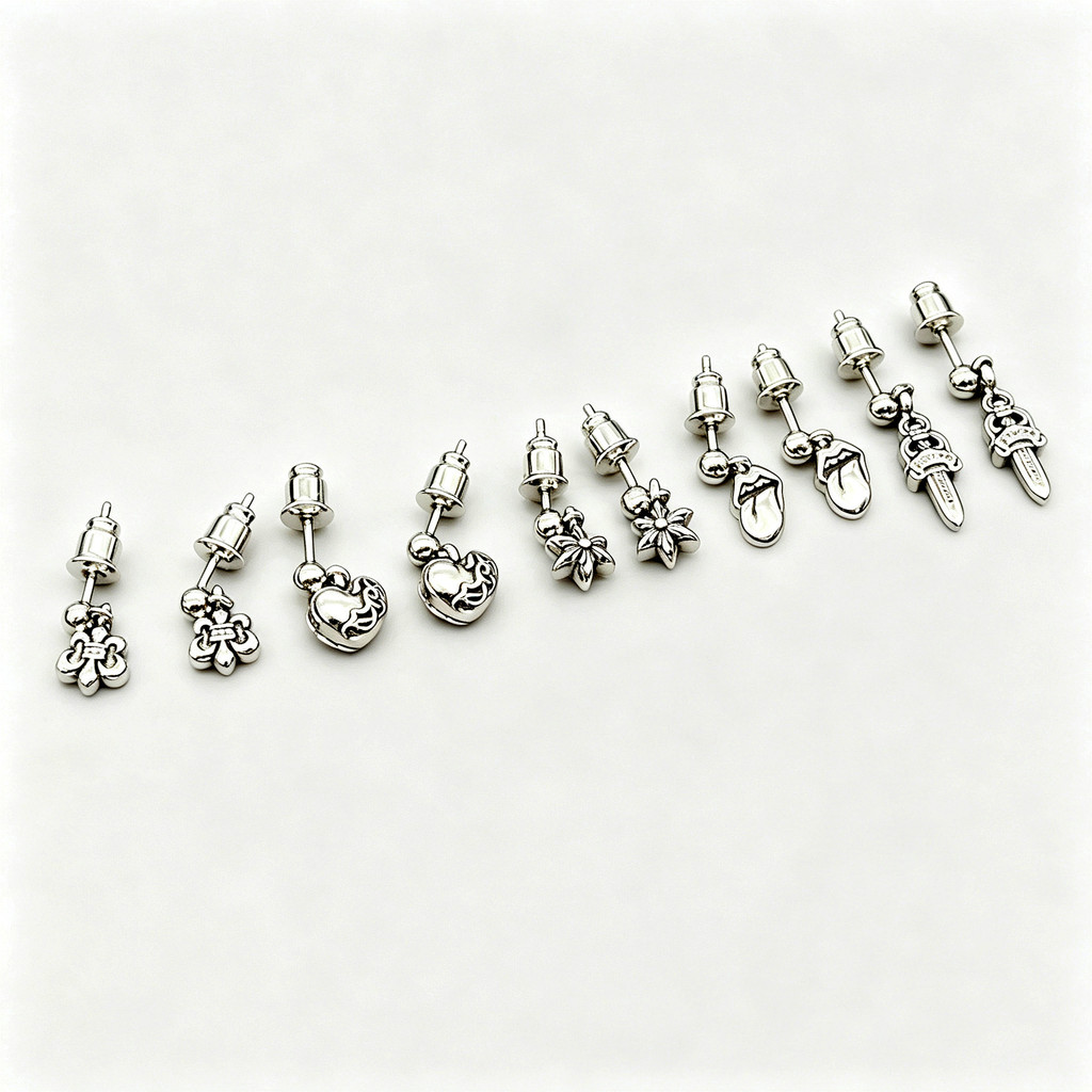 Anting Heksagram Bunga Pramuka Anting Pedang Hati Persik Pria dan Wanita Anting-anting Lidah Besar