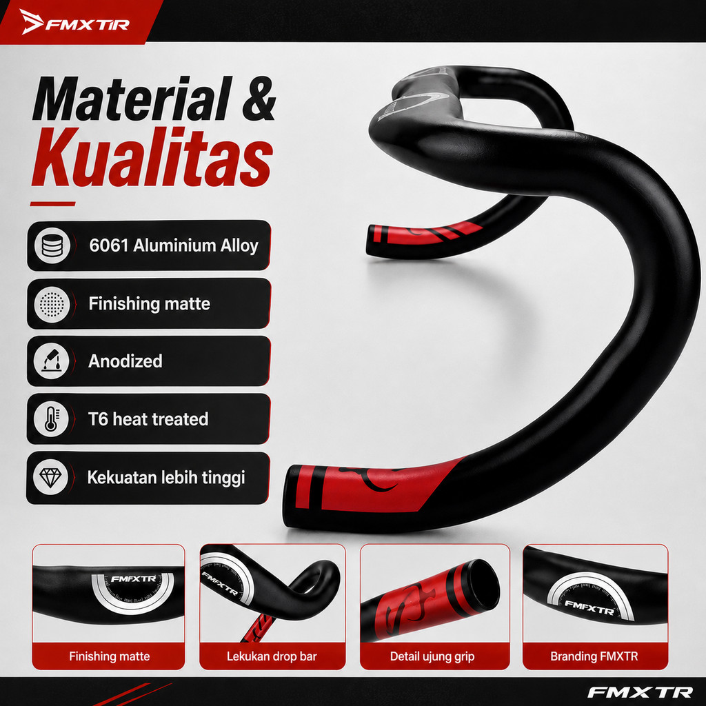 FMFXTR Handlebar Dropbar Stang Drop Bar Sepeda Road Bike Balap Roadbike 31.8 x 420 mm Aero Pipih All