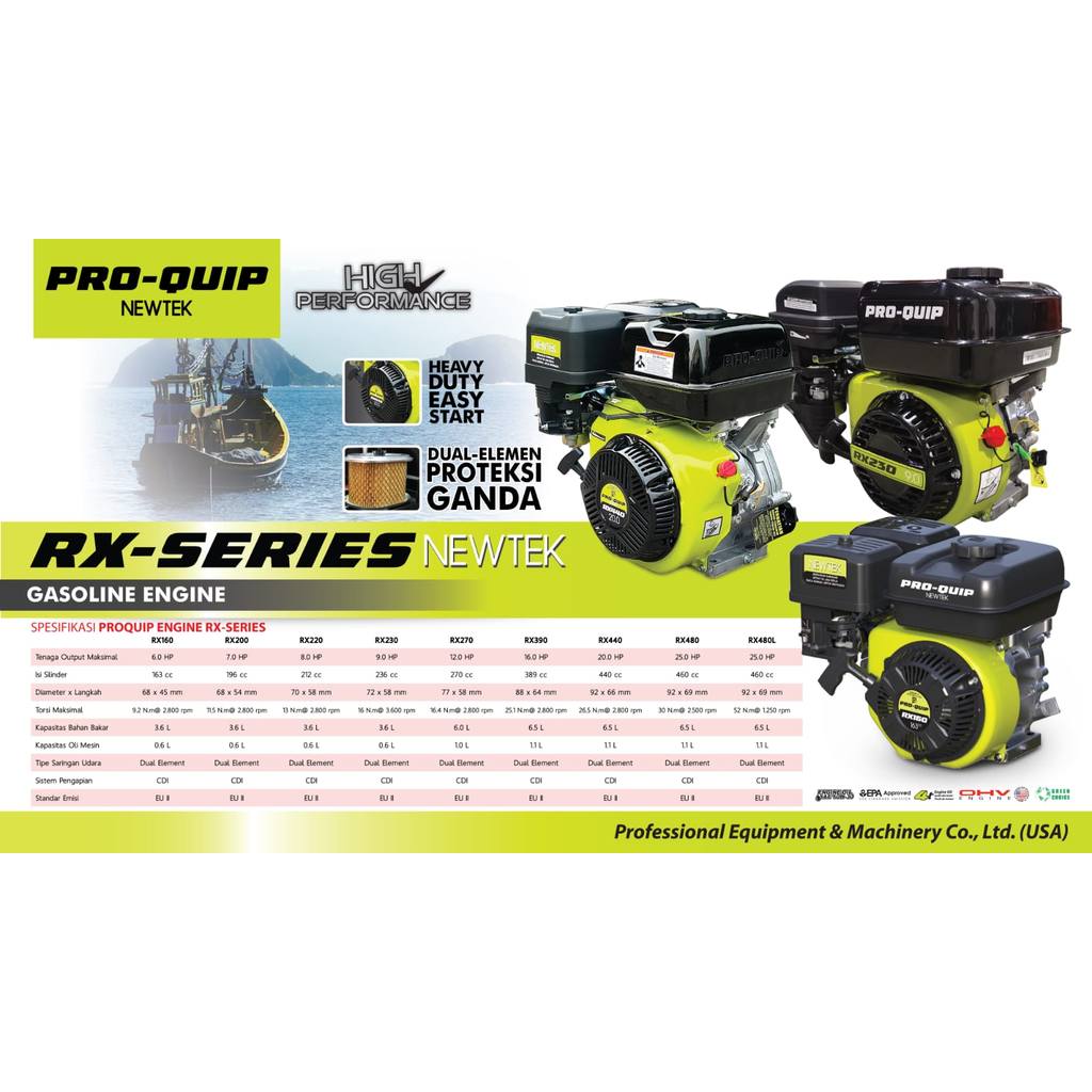Mesin Penggerak Serbaguna Pro-Quip Newtek RX390 Engine Gasoline 16 HP 389 CC RX 390 Proquip Pro Quip