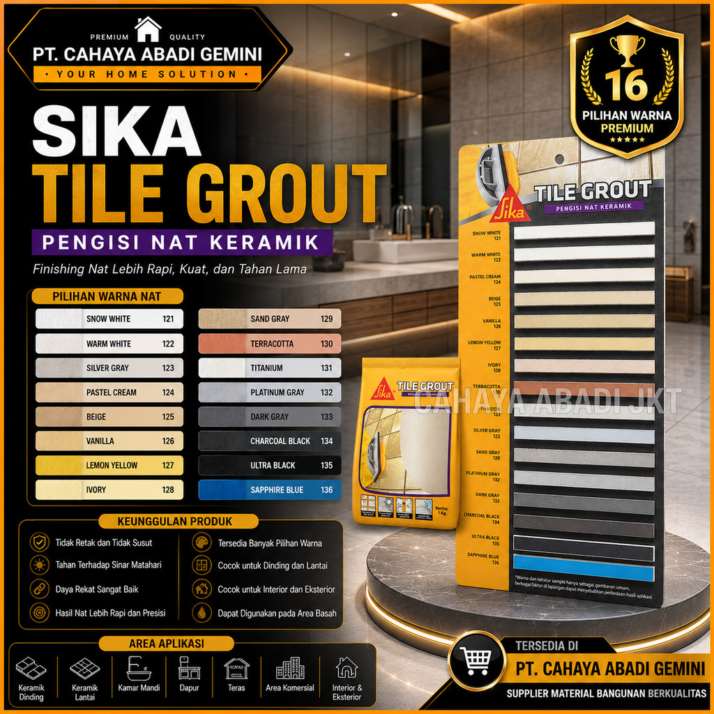 Sika Tile Grout Pengisi Nat Keramik Marmer Granit Mosaik 1Kg - Cream (BEIGE)