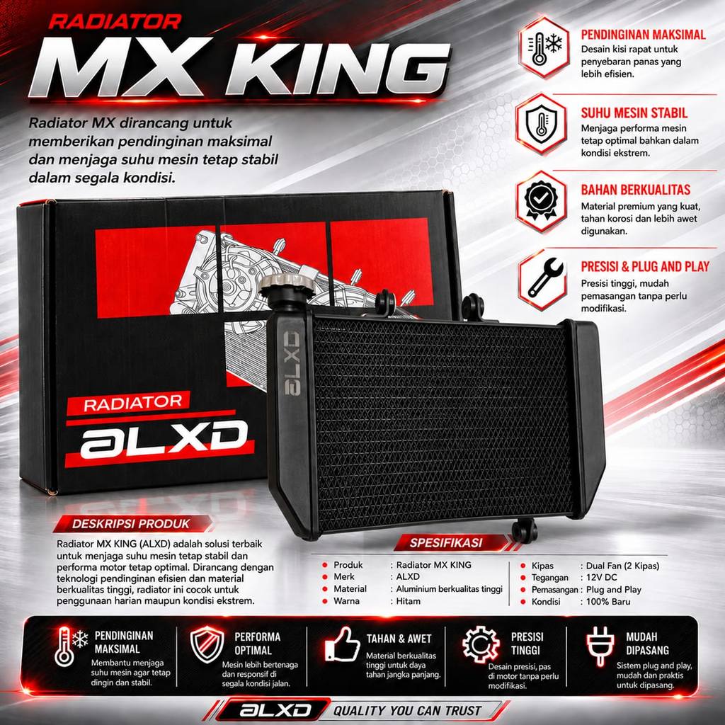RADIATOR ALXD MXKING RADIATOR RACING DOUBLE FAN RADIATOR MX LAMA,MXKING V1 V2, VIXION, MX NEW