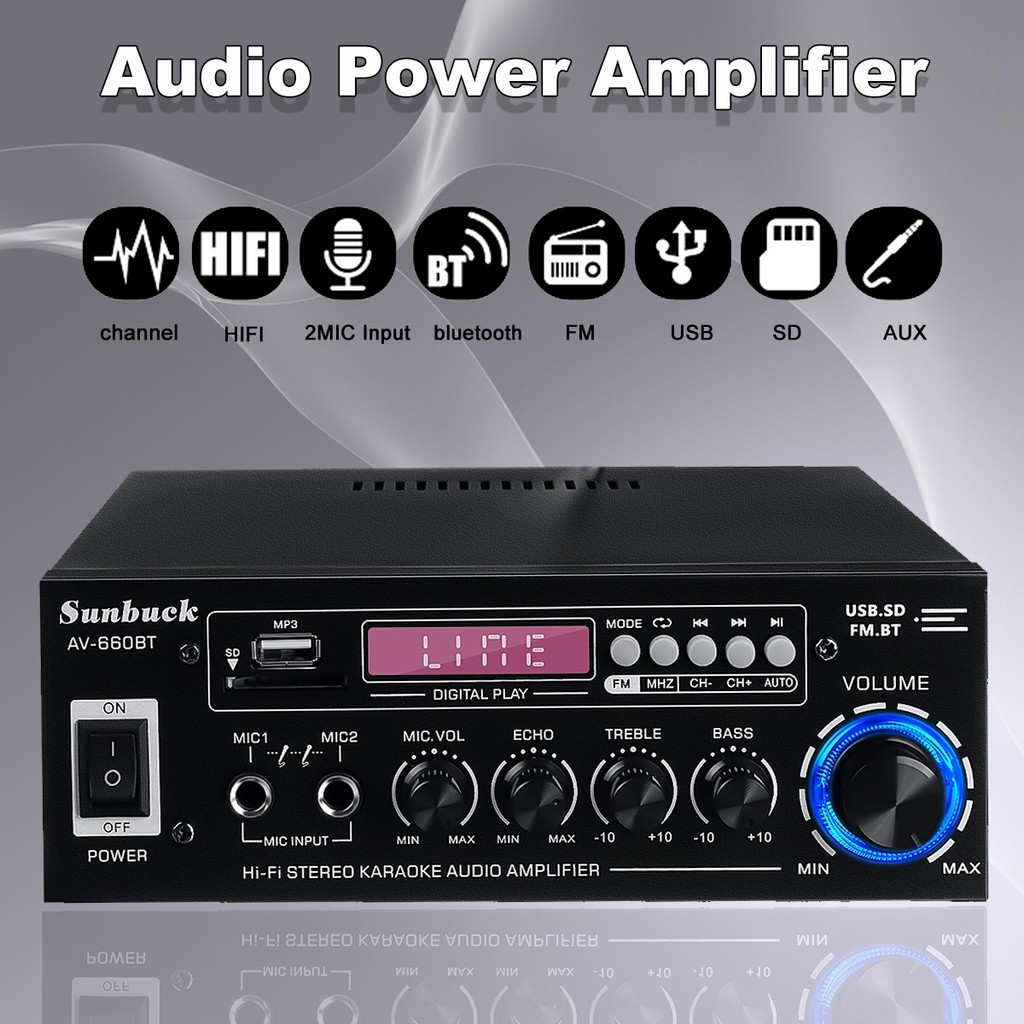 Sunbuck Amplifier Receiver Audio Power Ampli Bluetooth 5.0 DAC Ampli 2 Ch Remote 2000W - AV-660BT