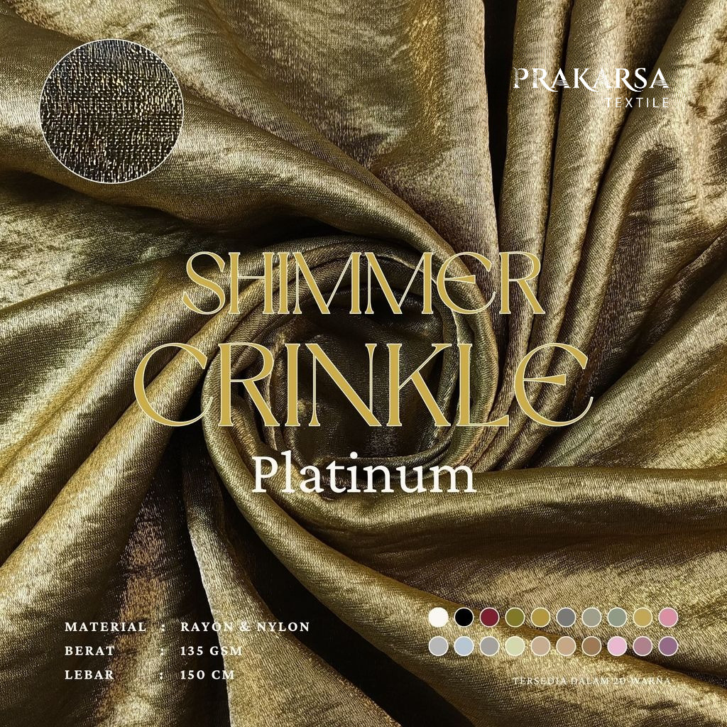 SHIMMER CRINKLE PLATINUM KAIN RAYON NYLON BERKILAU UNTUK DRESS GAMIS