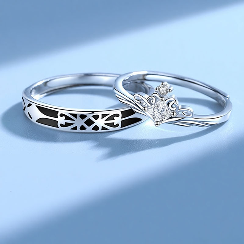 Baoodan Putri & Ksatria Pasangan Cincin 1 Pasang Set Desain Niche Terbuka Mewah Ringan Sederhana Cin