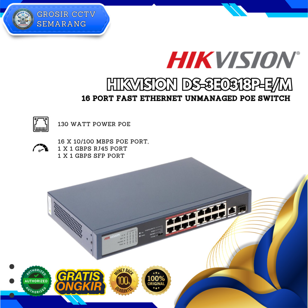 DS-3E0318P-E/M - HIKVISION SMART POE SWITCH 16 PORT POE 2 UPLINK