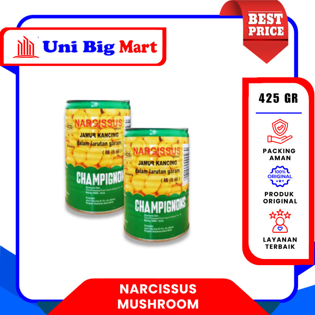 NARCISSUS MUSHROOM  FU YONG FONG FYF JAMUR KANCING KALENG ~ 425GR
