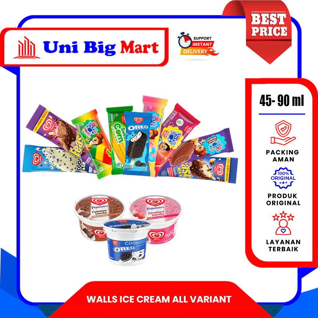 WALLS WALL'S ICE CREAM ES KRIM POPULAIRE - PADDLE POP - FEAST - ALL VARIANT 45 ml - 90 ml OREO CORN 