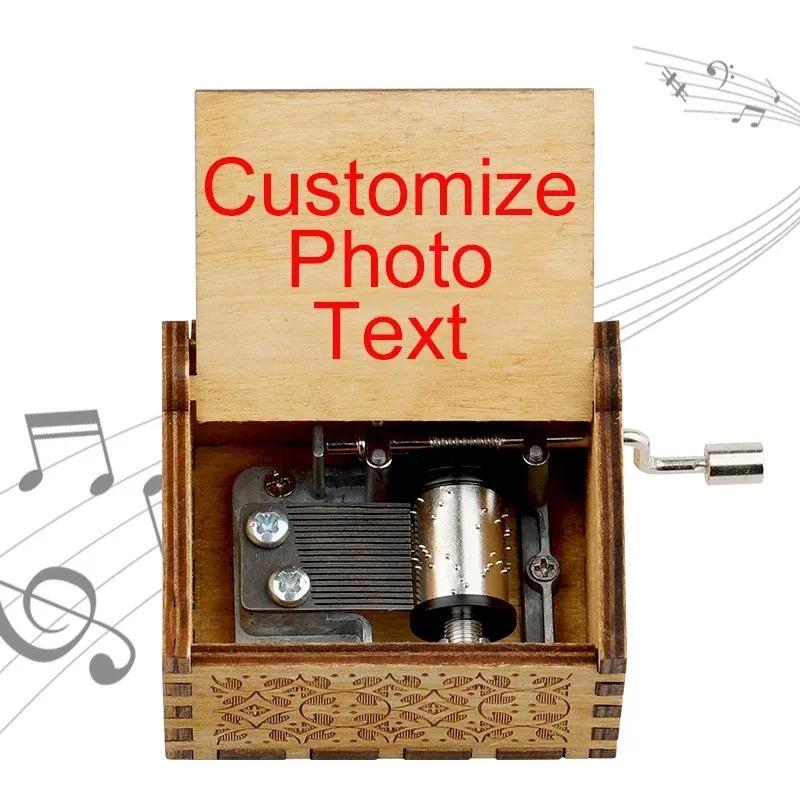 VIP Custom Printing Music Box Wooden Wind Up Photo Text Music Box Leave Message