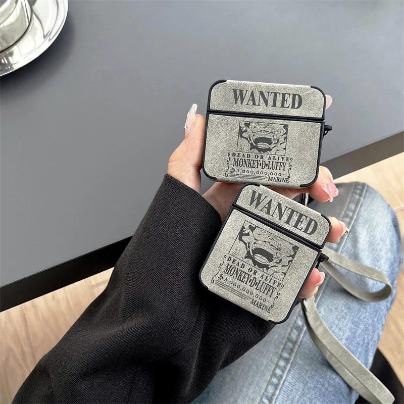 3D ONE PIECE Wanted Luffy For Airpods 4 Case,PU Leather TPU Protective Earphone Cover For Airpods Pr