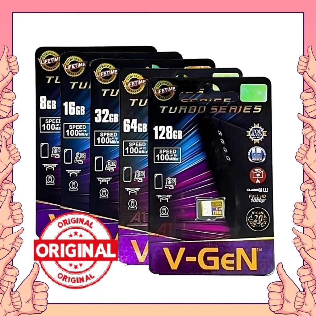 Vgen Memory card Class 10 Turbo 8GB 16GB 32GB 64GB 128GB Original Kartu Memori V-Gen