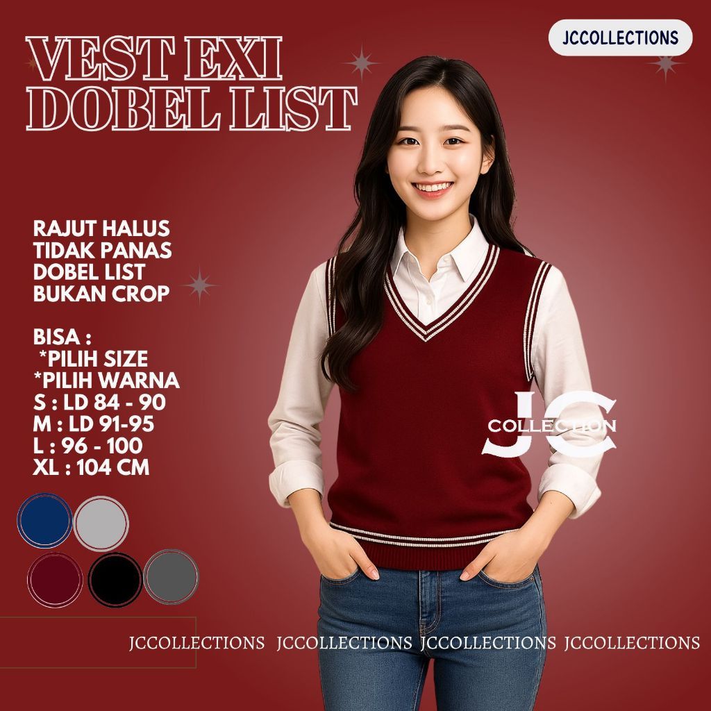 Vest Rajut Wanita Korea Style Eksi List Putih / Rompi Rajut Korea List Putih Korean Look - JCCollect
