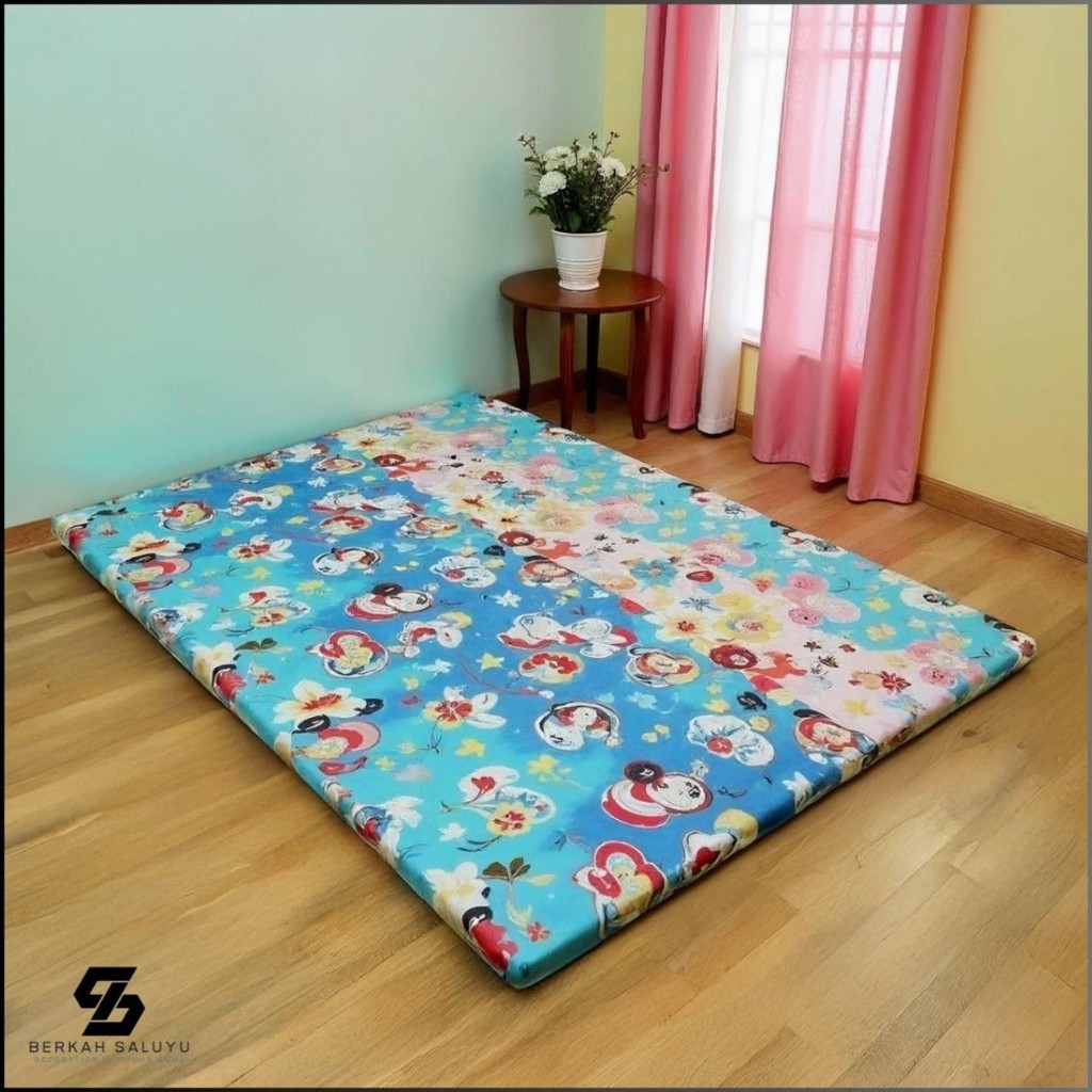 BerkahSaluyu - Kasur Lipat Gulung Surpet Katun Busa Lantai 200x150x2cm Motif New Furniture Minimalis